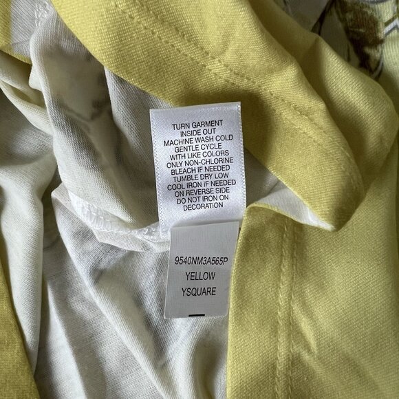 One World Blouse Small Yellow Criss Cross Strappy VNeck Studded Ombre Floral Top - Picture 9 of 10